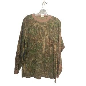 Vintage Ace Sportswear Shirt Men XXL Brown Camouflage Long Sleeve Single Stitch